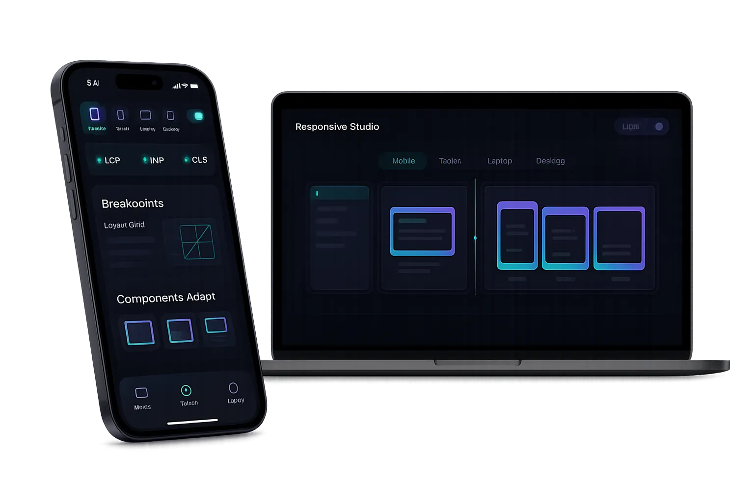 GreyBath responsive UI across mobile, tablet, laptop, and desktop