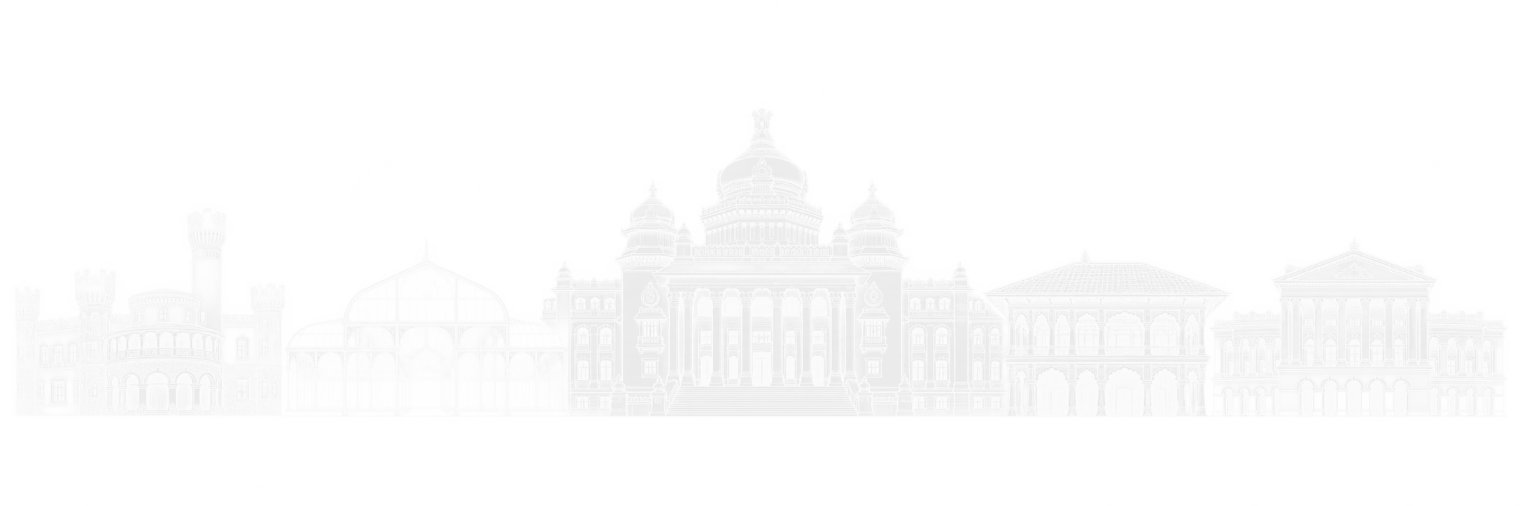Original line-art composition of Bengaluru landmarks including Vidhana Soudha, Bengaluru Palace, Lalbagh Glass House, Tipu Sultan’s Summer Palace and Attara Kacheri.