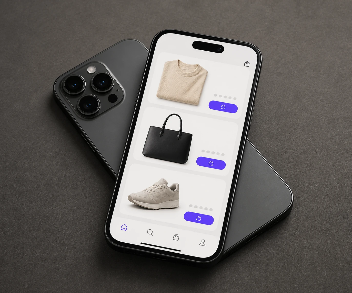 Mobile ecommerce interface featuring fashion and accessory products