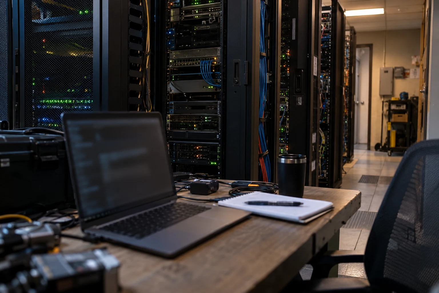 Cloud engineer workspace in a server room