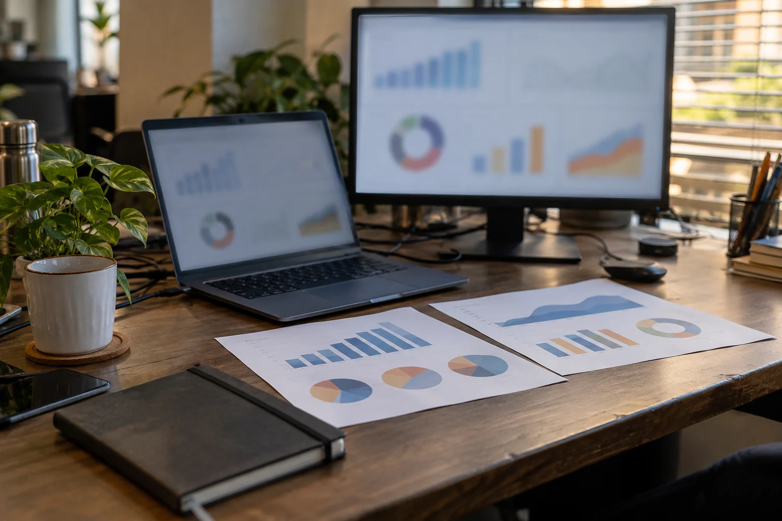 Operations analyst reviewing a business portal at a real workstation