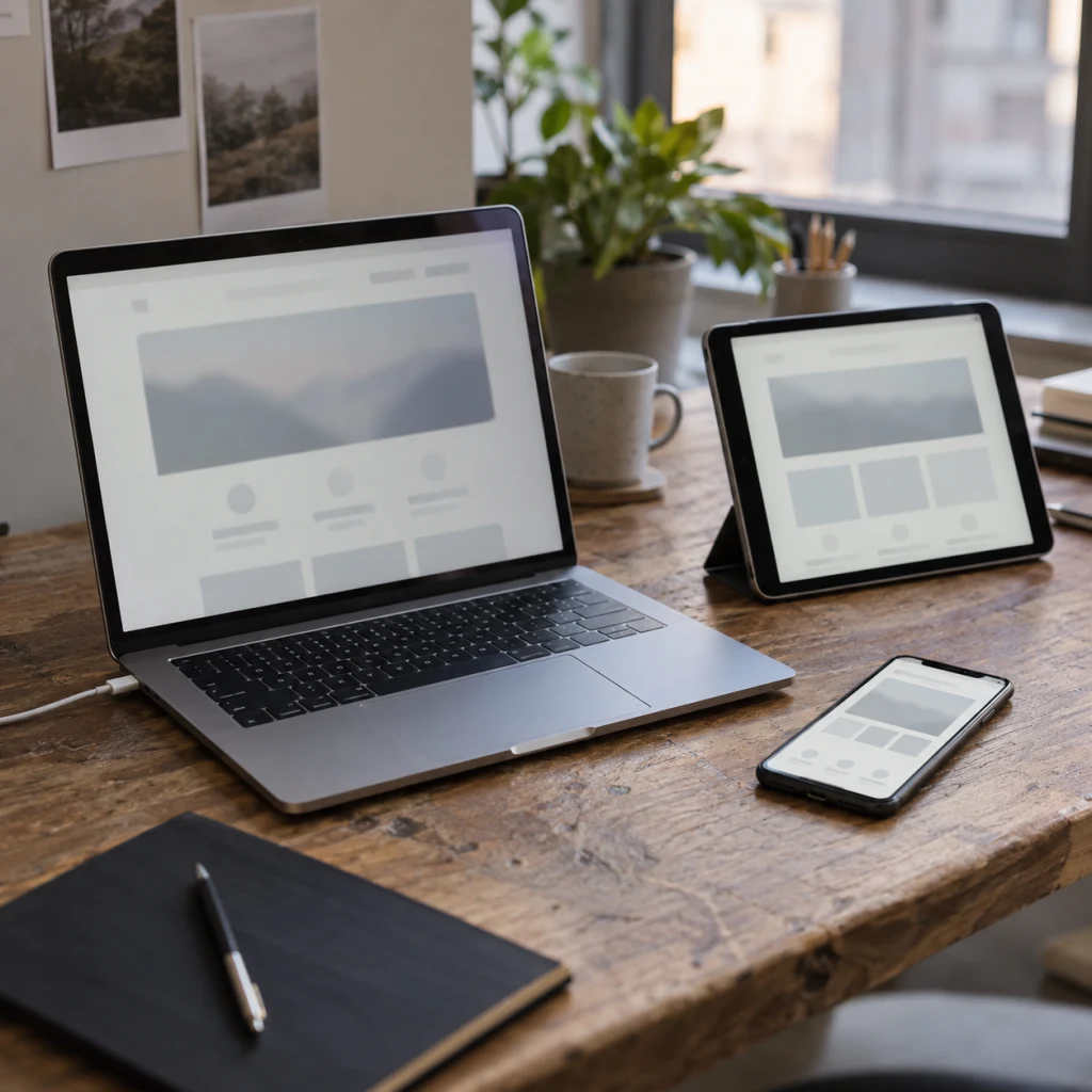 Responsive website testing on a laptop, tablet and phone